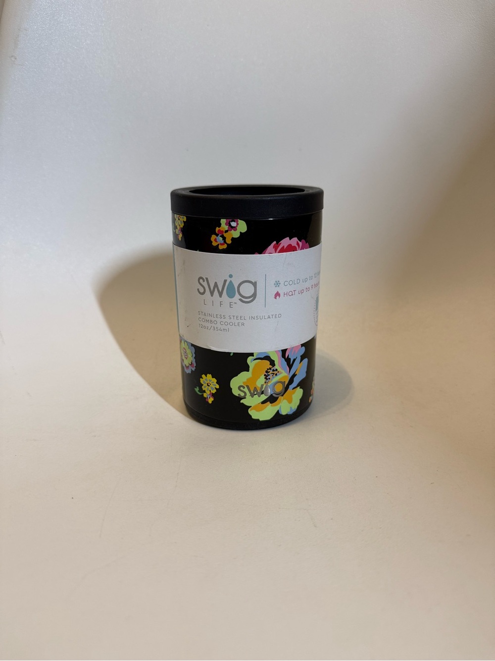 Swig Floral Stainless Steel Insulated Can Cooler - Black Floral